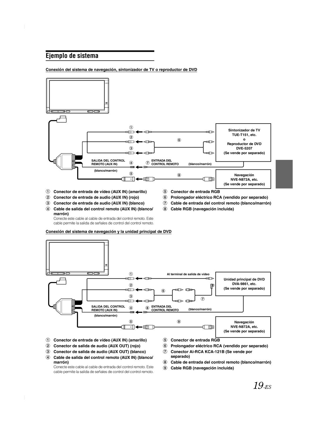 Alpine TME-M740BT owner manual Ejemplo de sistema, 19-ES 