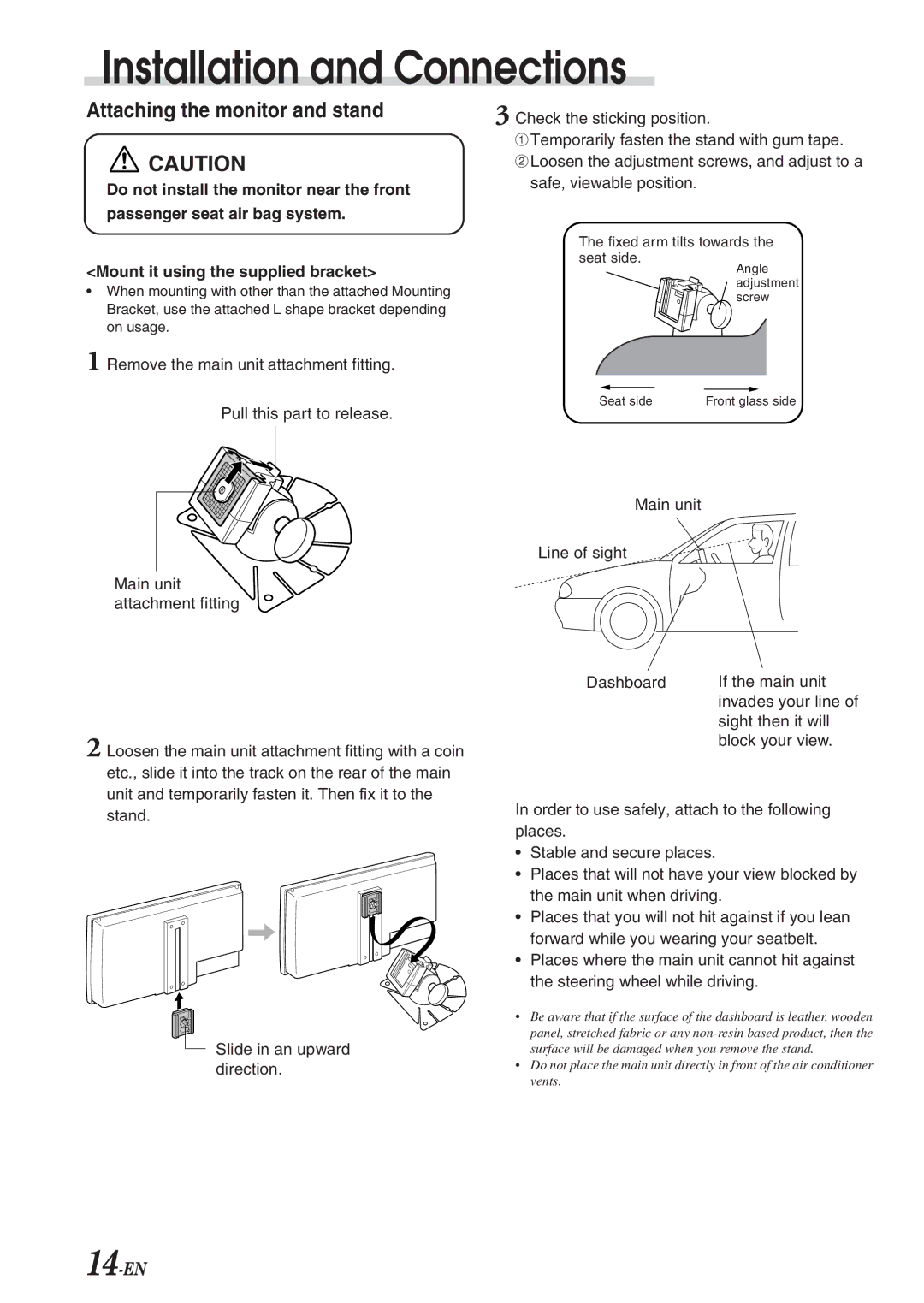 Alpine TME-M770 owner manual Attaching the monitor and stand, Main unit Main unit attachment fitting 