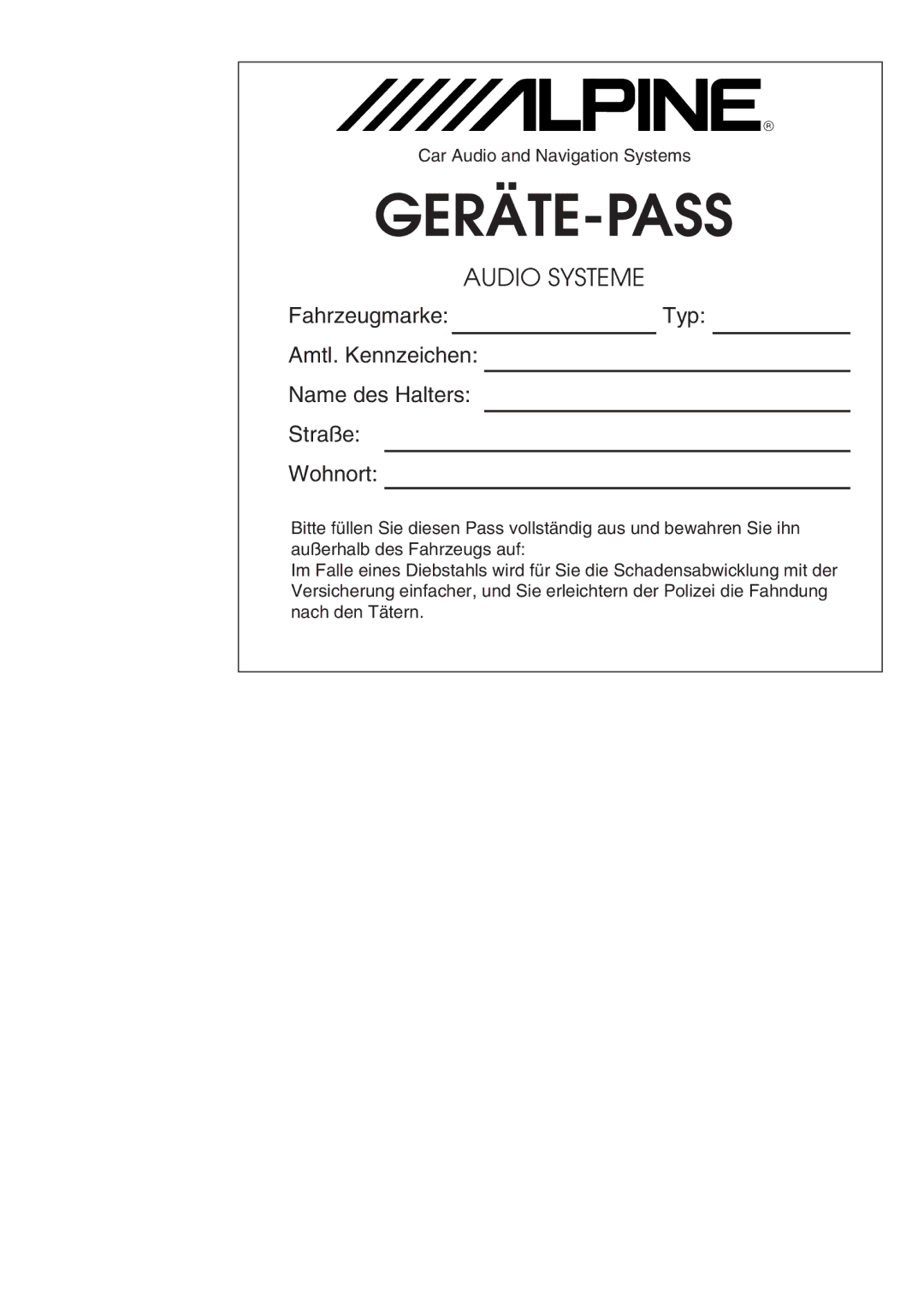 Alpine TME-M770 owner manual Geräte-Pass 