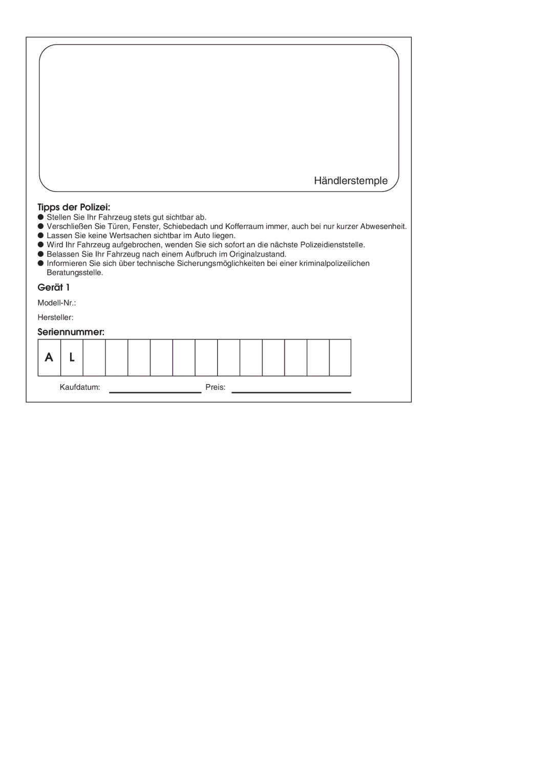 Alpine TME-M770 owner manual Händlerstemple 