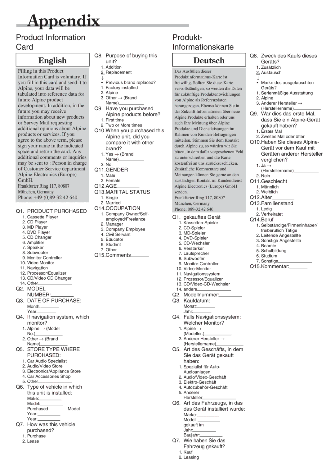 Alpine TME-M770 owner manual Appendix 