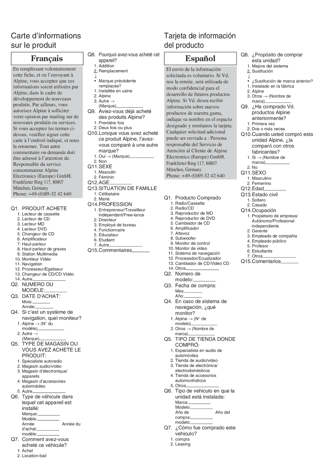 Alpine TME-M770 owner manual Français 