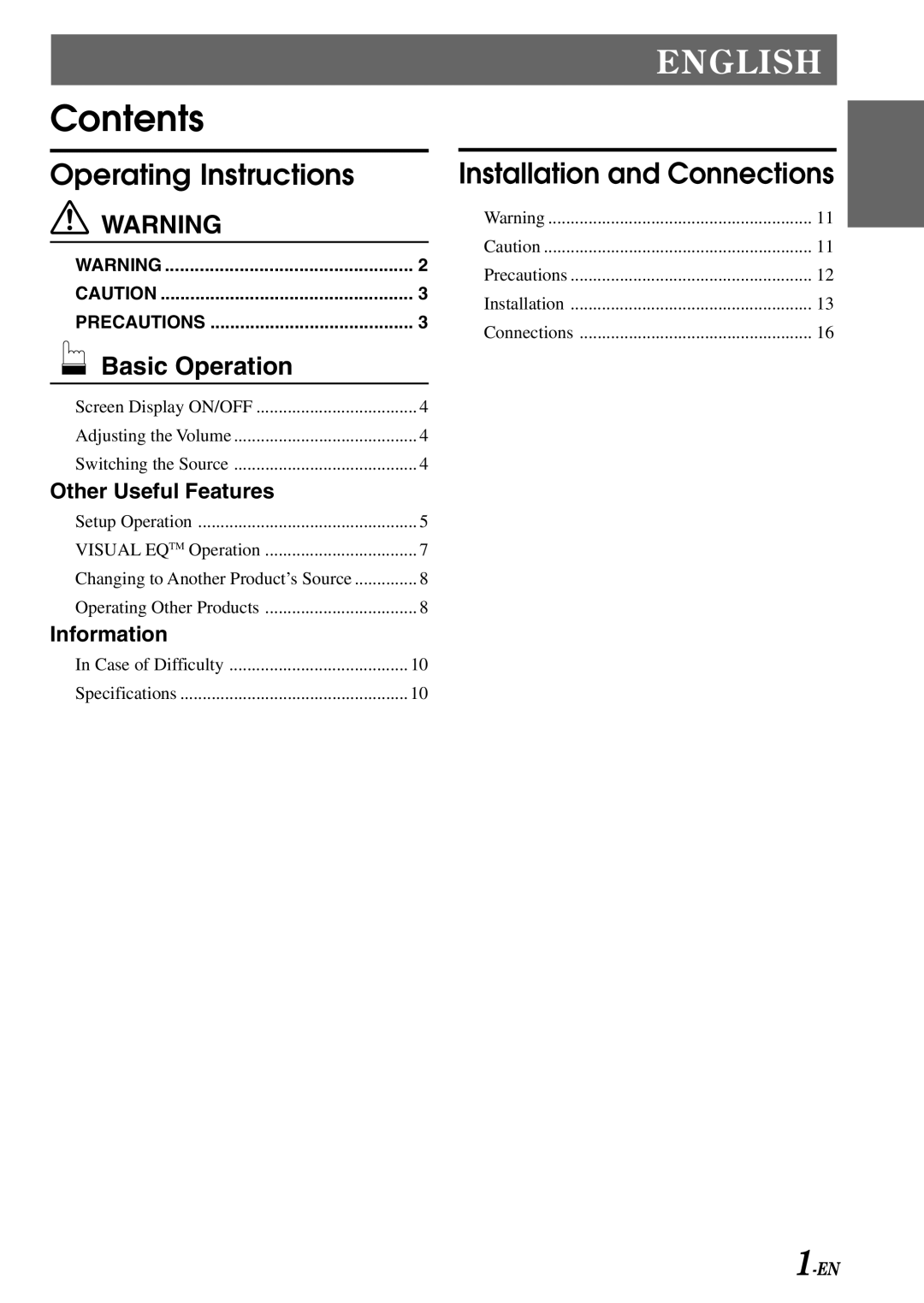 Alpine TME-M770 owner manual Contents 