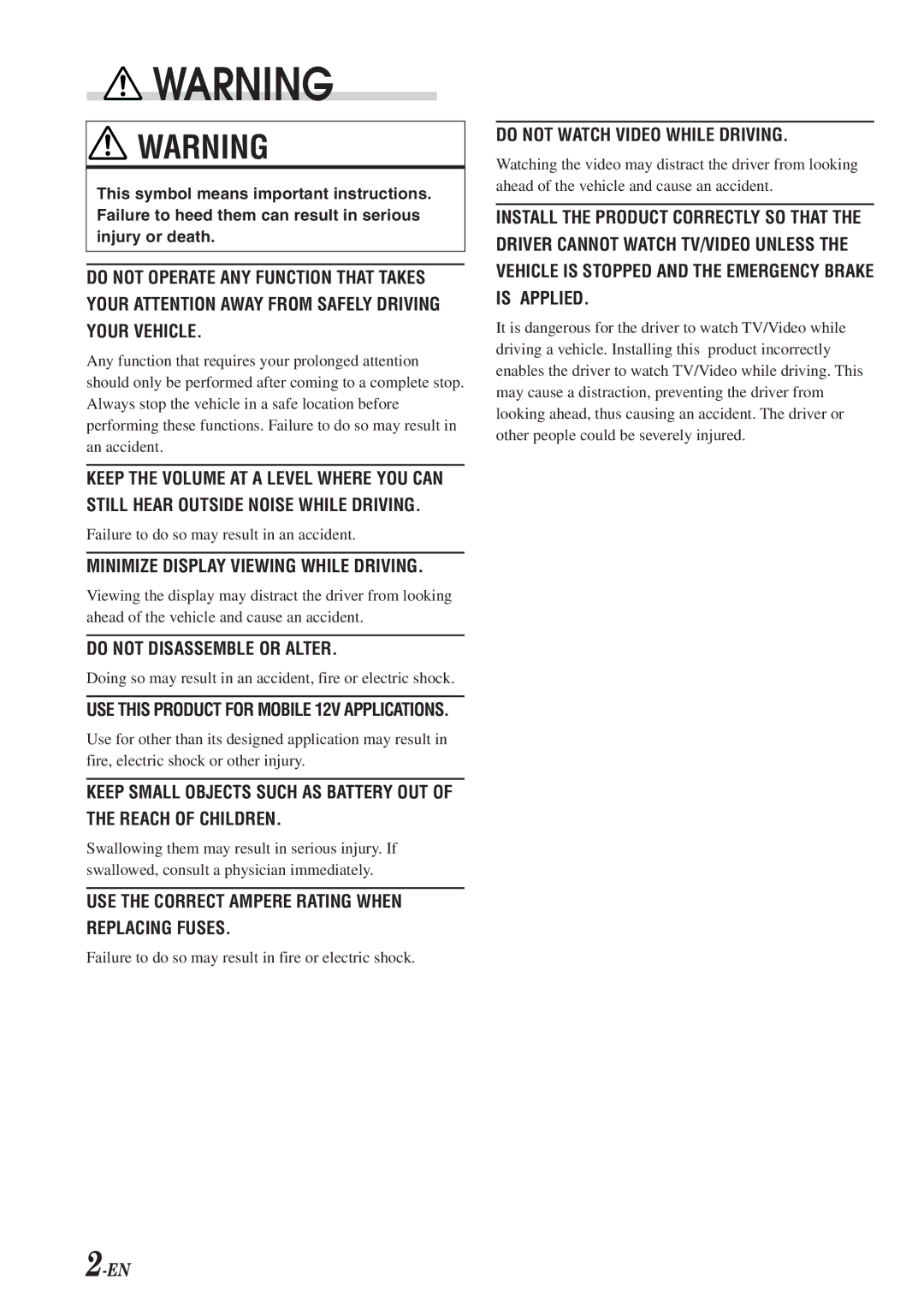 Alpine TME-M770 owner manual USE the Correct Ampere Rating When Replacing Fuses 