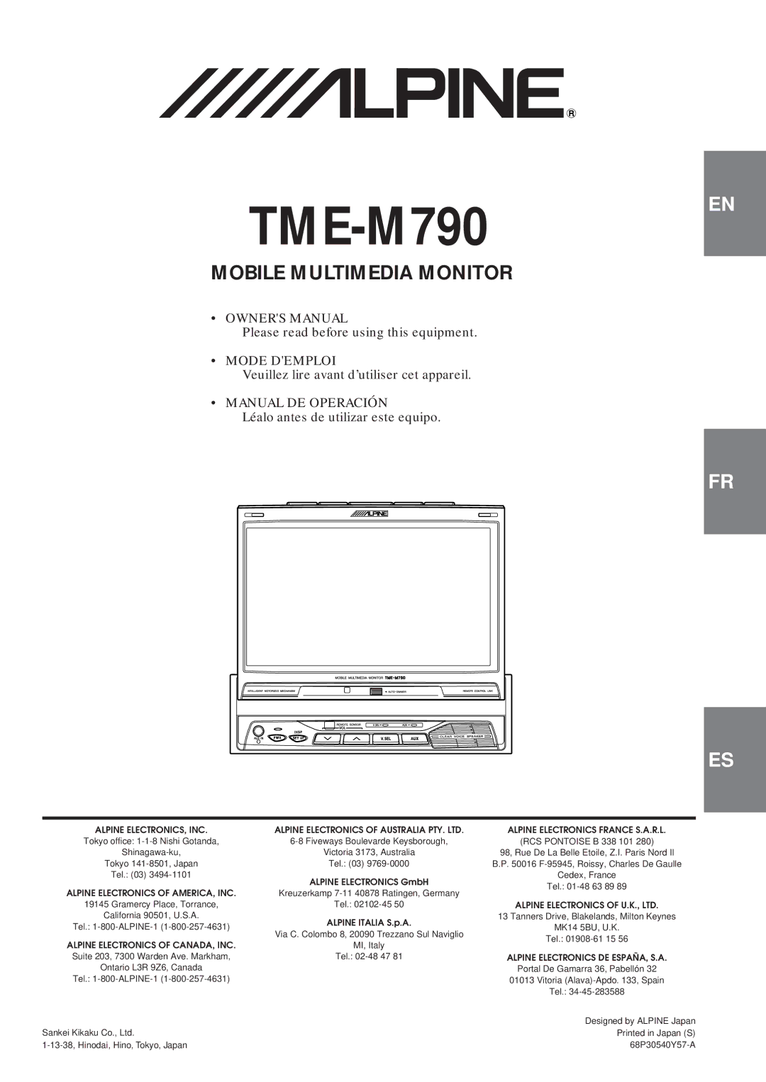 Alpine TME-M790 owner manual 