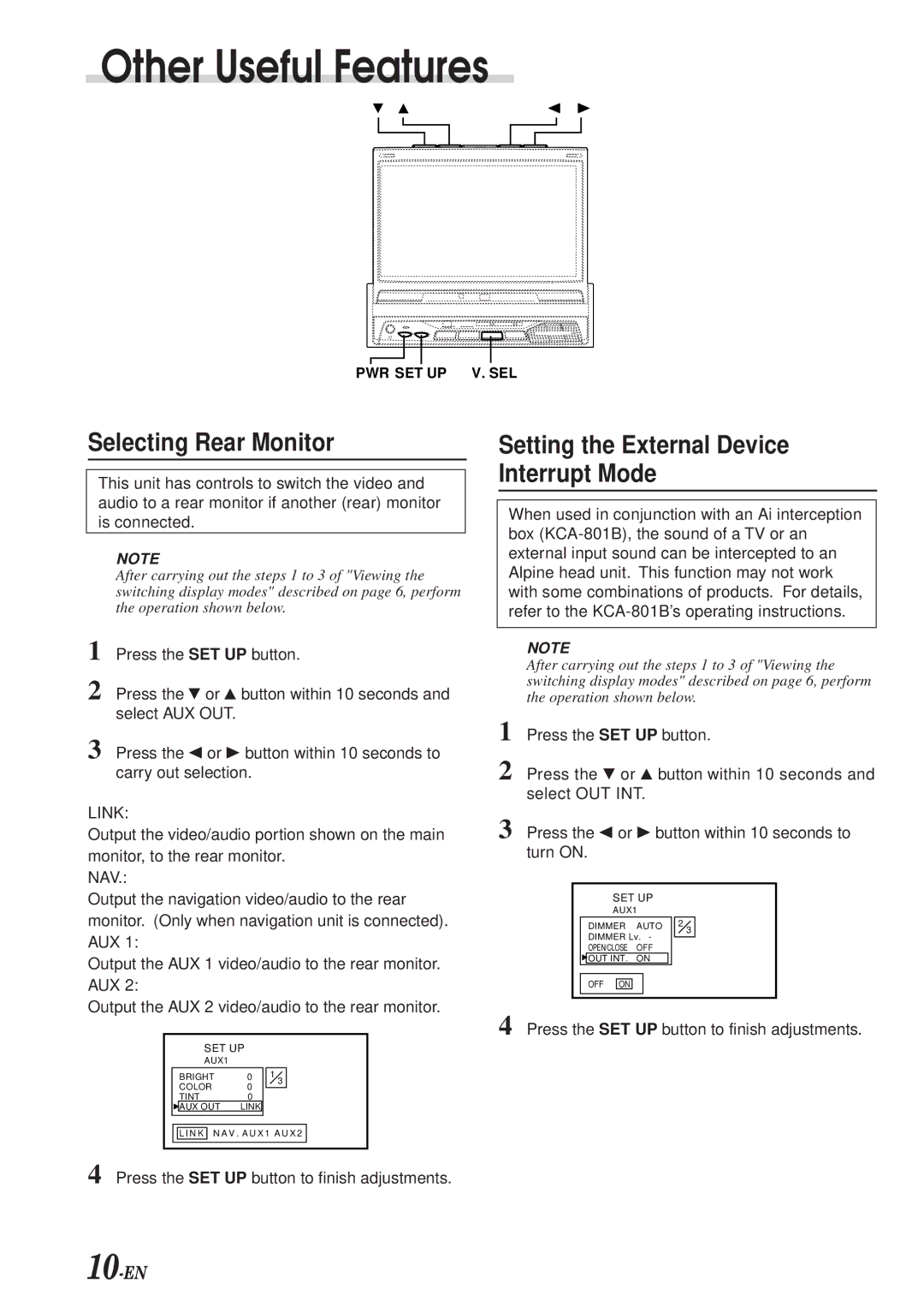 Alpine TME-M790 owner manual Selecting Rear Monitor, Setting the External Device Interrupt Mode, Link, Nav 