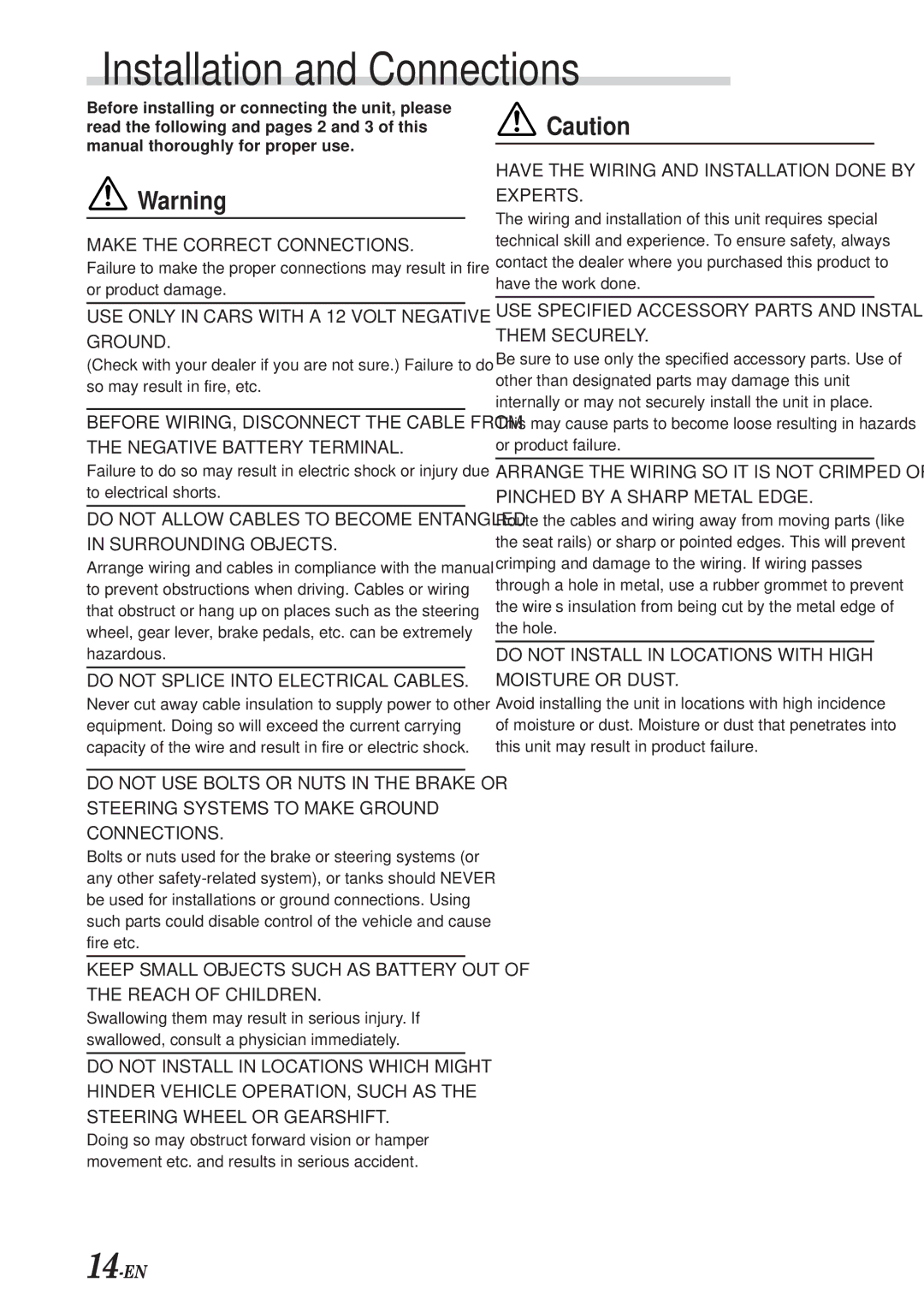 Alpine TME-M790 owner manual Installation and Connections, Do not Splice Into Electrical Cables 