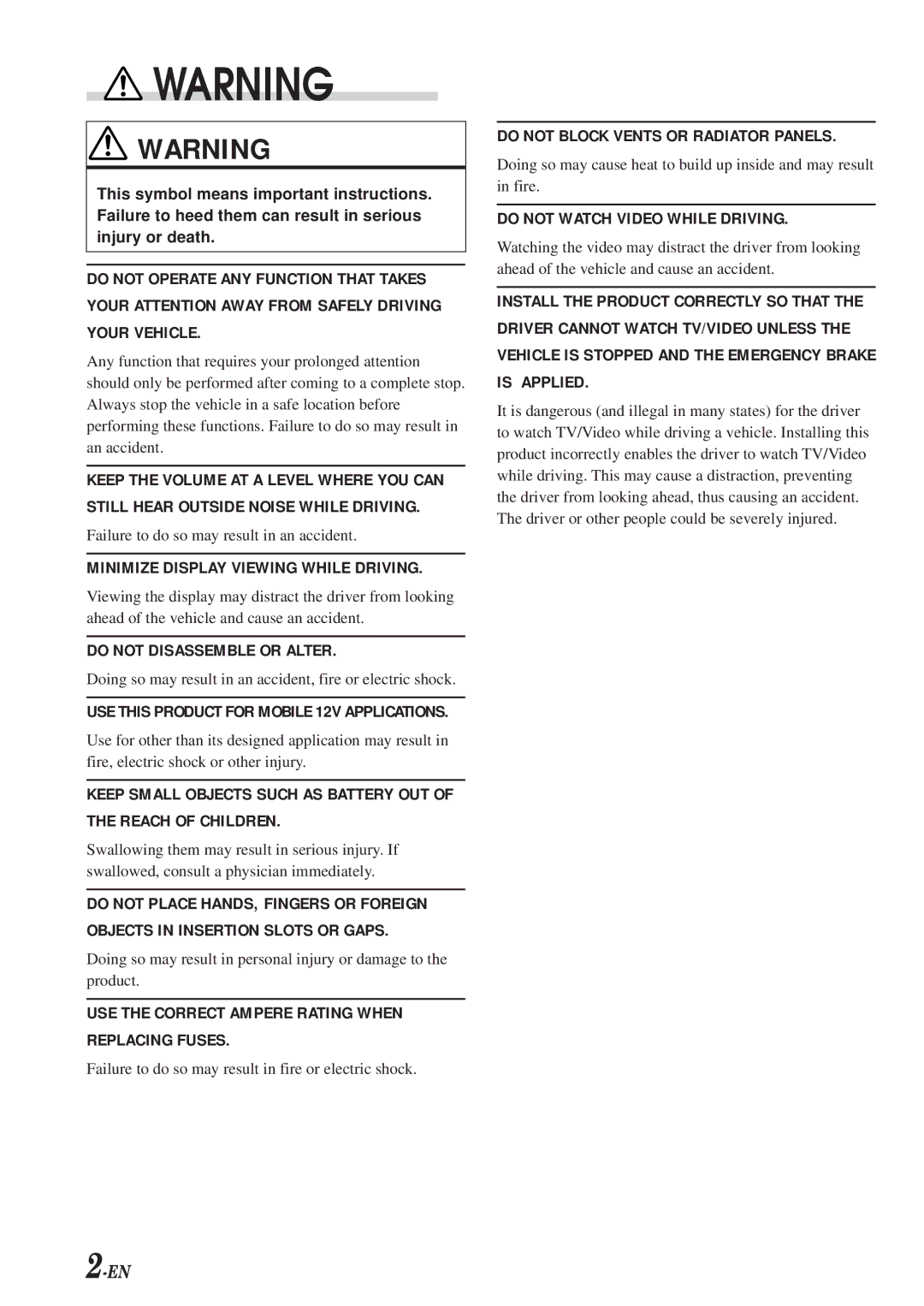 Alpine TME-M790 owner manual USE the Correct Ampere Rating When Replacing Fuses 