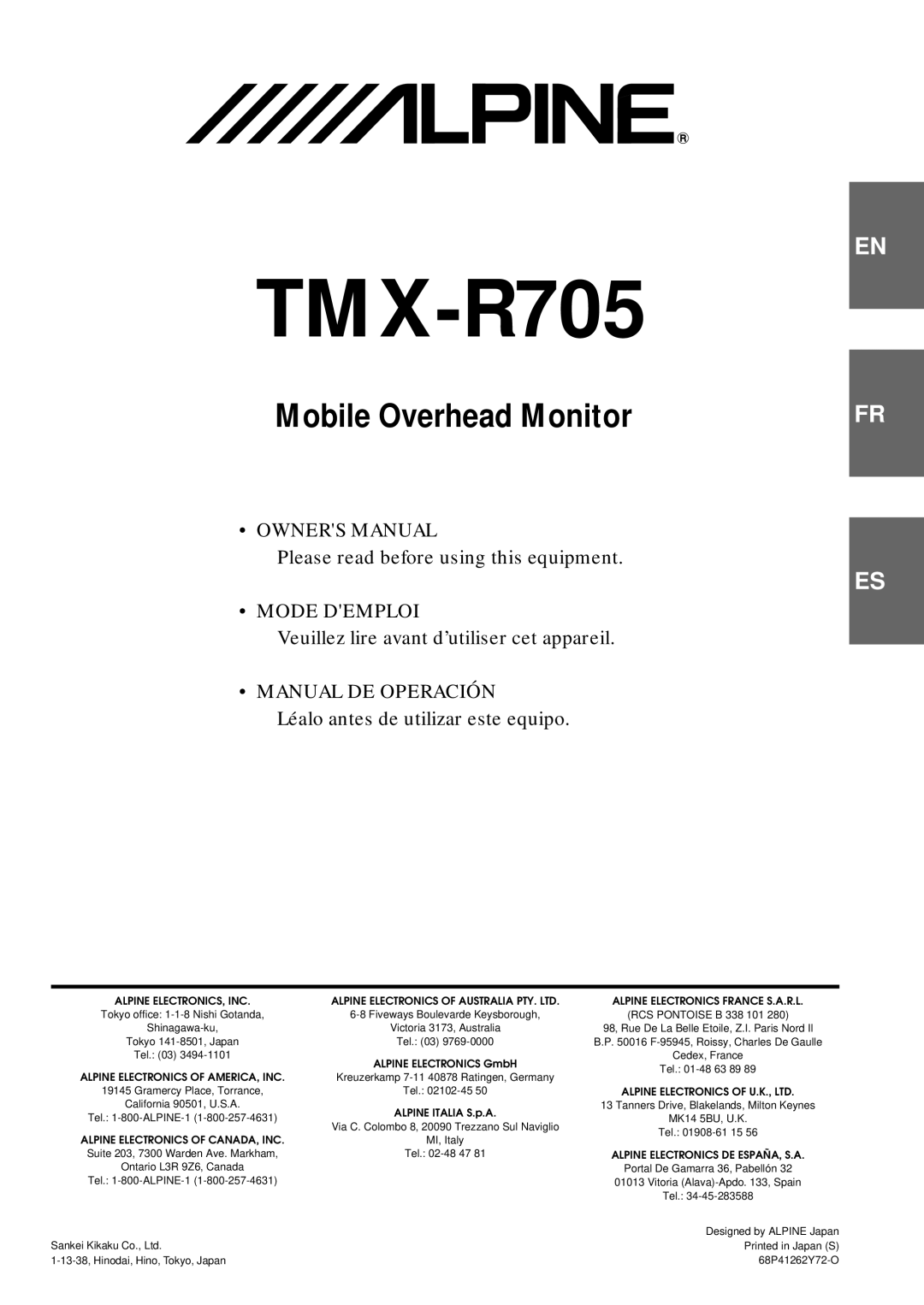 Alpine TMX-R705 owner manual 