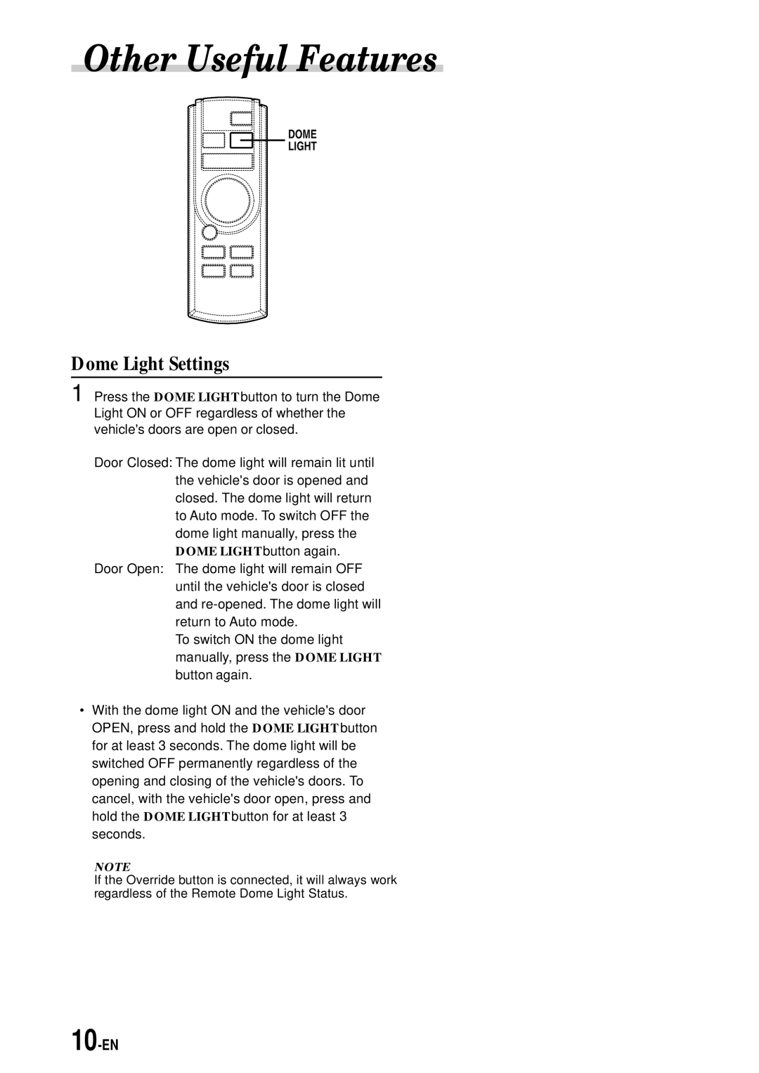 Alpine TMX-R705 owner manual Dome Light Settings 