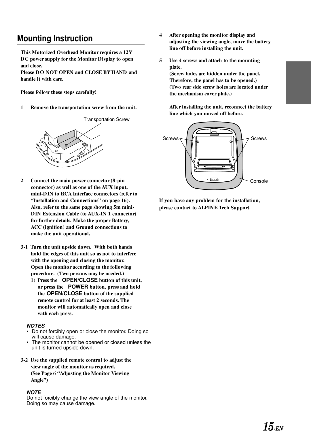 Alpine TMX-R705 owner manual Mounting Instruction 