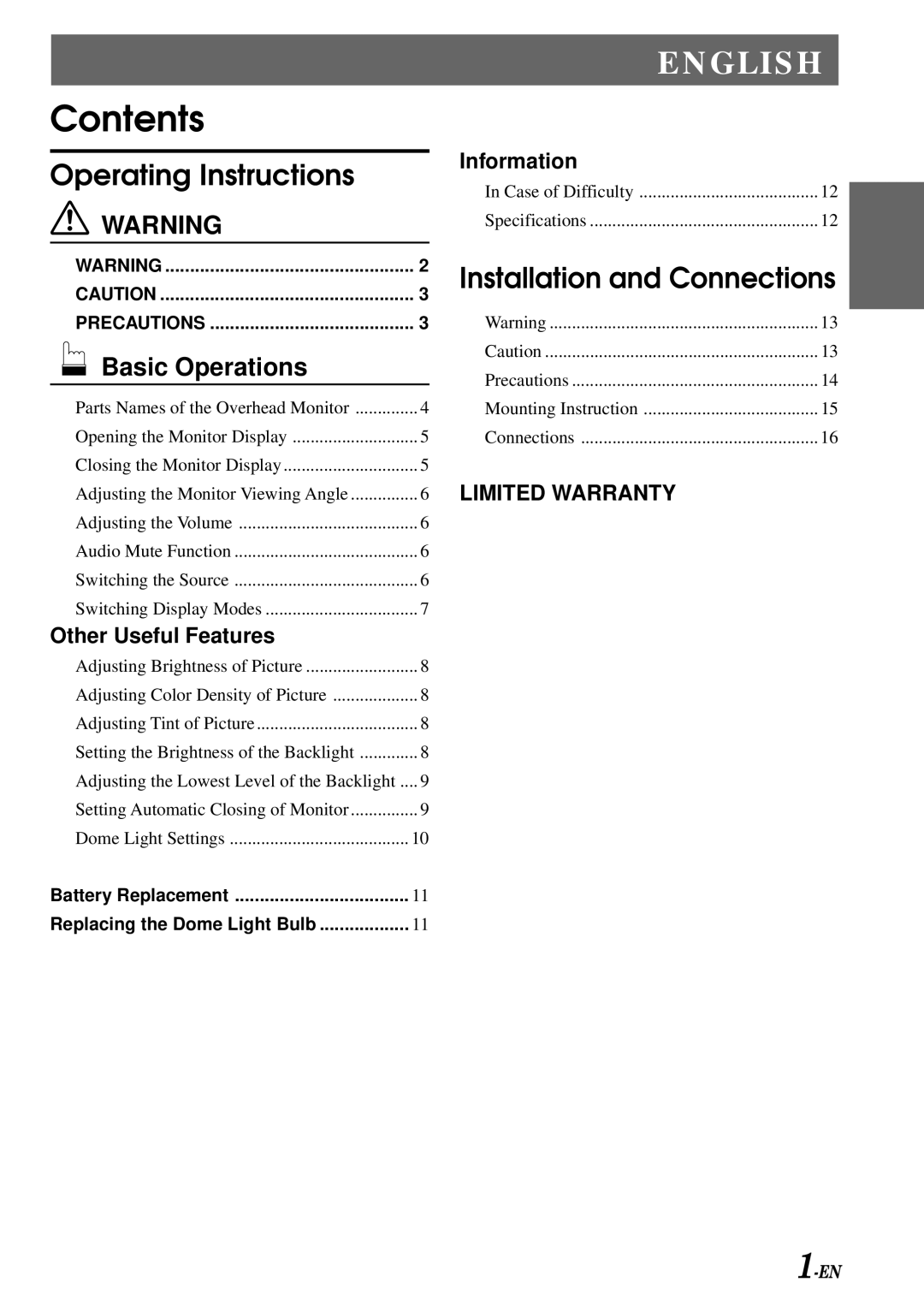 Alpine TMX-R705 owner manual Contents 