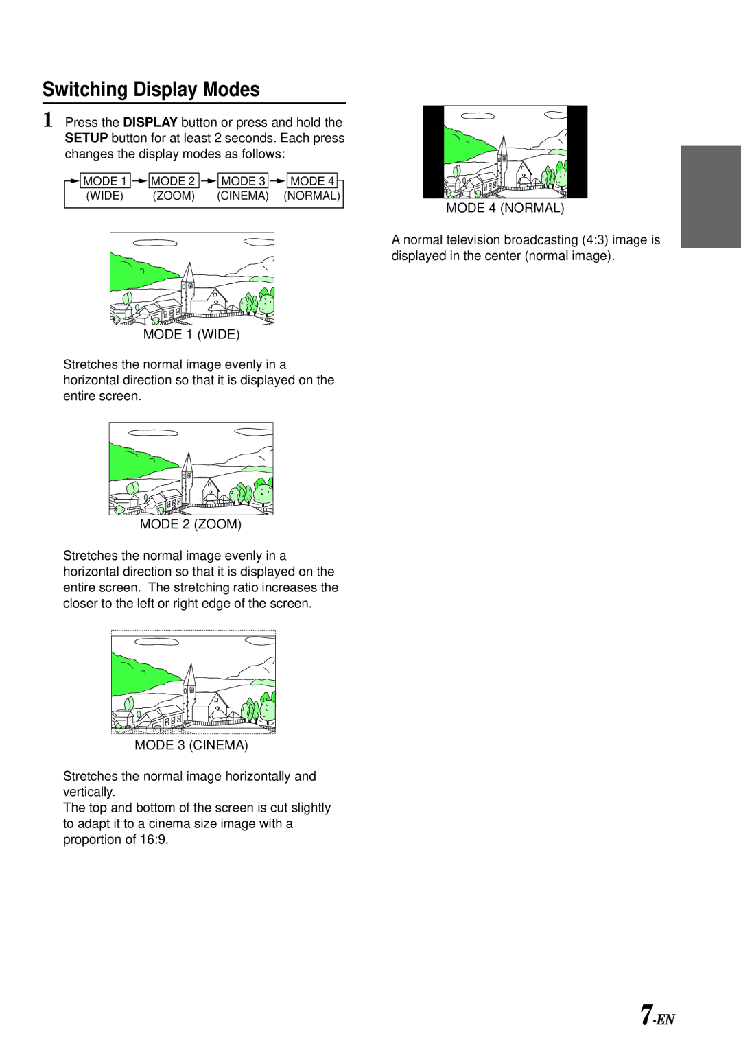 Alpine TMX-R705 owner manual Switching Display Modes, Mode 1 Wide 