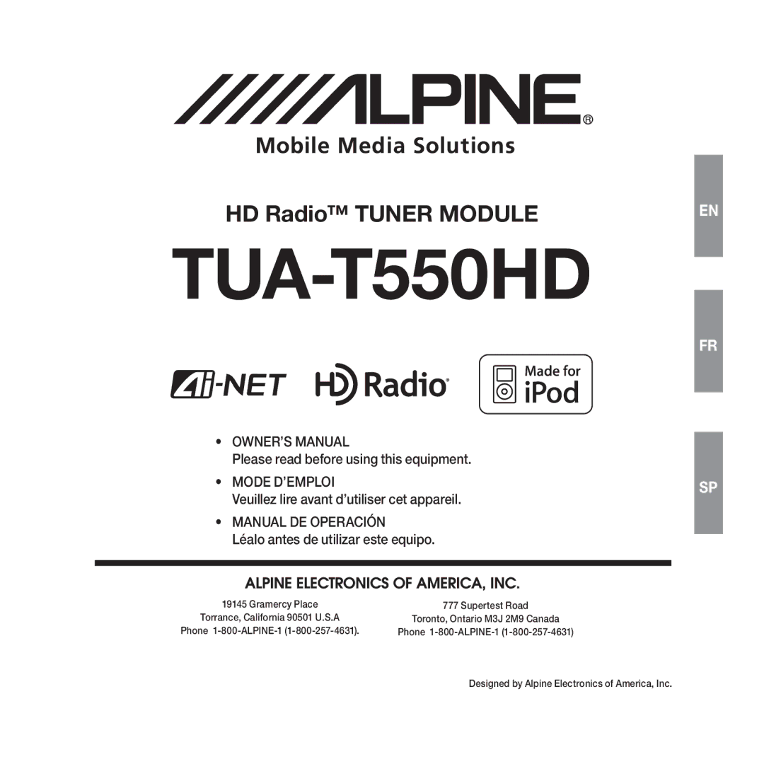 Alpine TUA-T550HD manual 