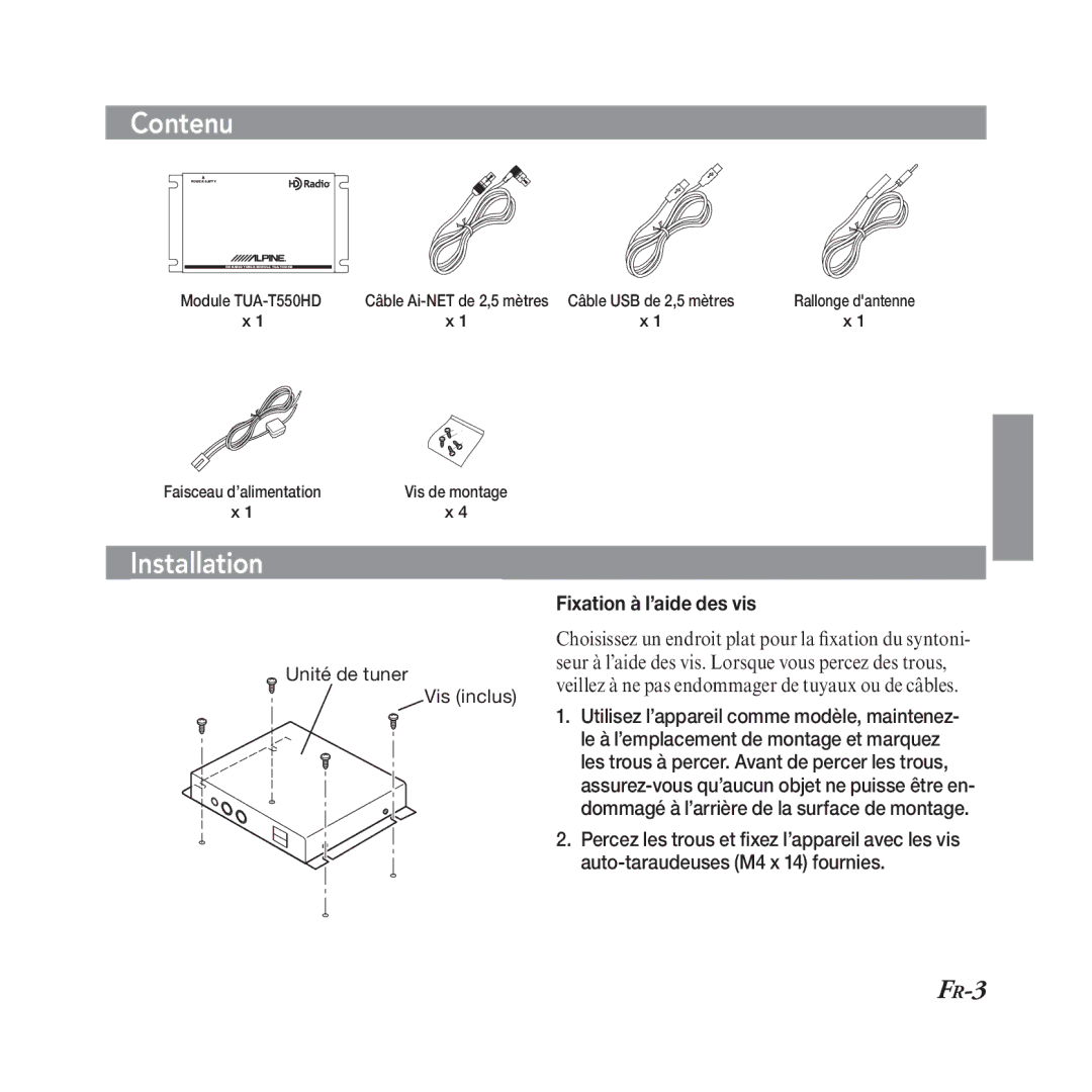 Alpine TUA-T550HD manual Fr-3, Fixation à l’aide des vis 