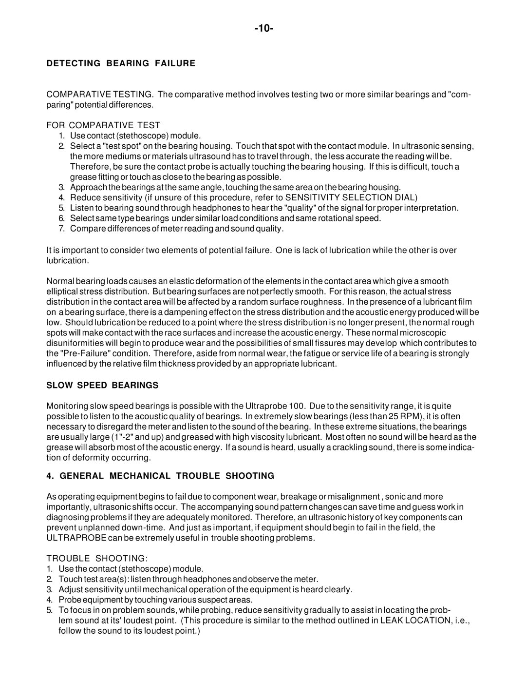 Alpine VOLUME 1.3 instruction manual Detecting Bearing Failure, For Comparative Test, Slow Speed Bearings, Trouble Shooting 