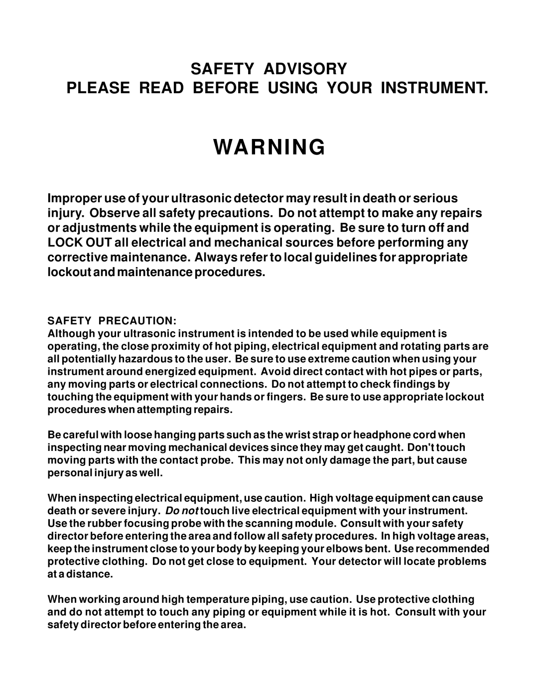 Alpine VOLUME 1.3 instruction manual Safety Advisory Please Read Before Using Your Instrument, Safety Precaution 