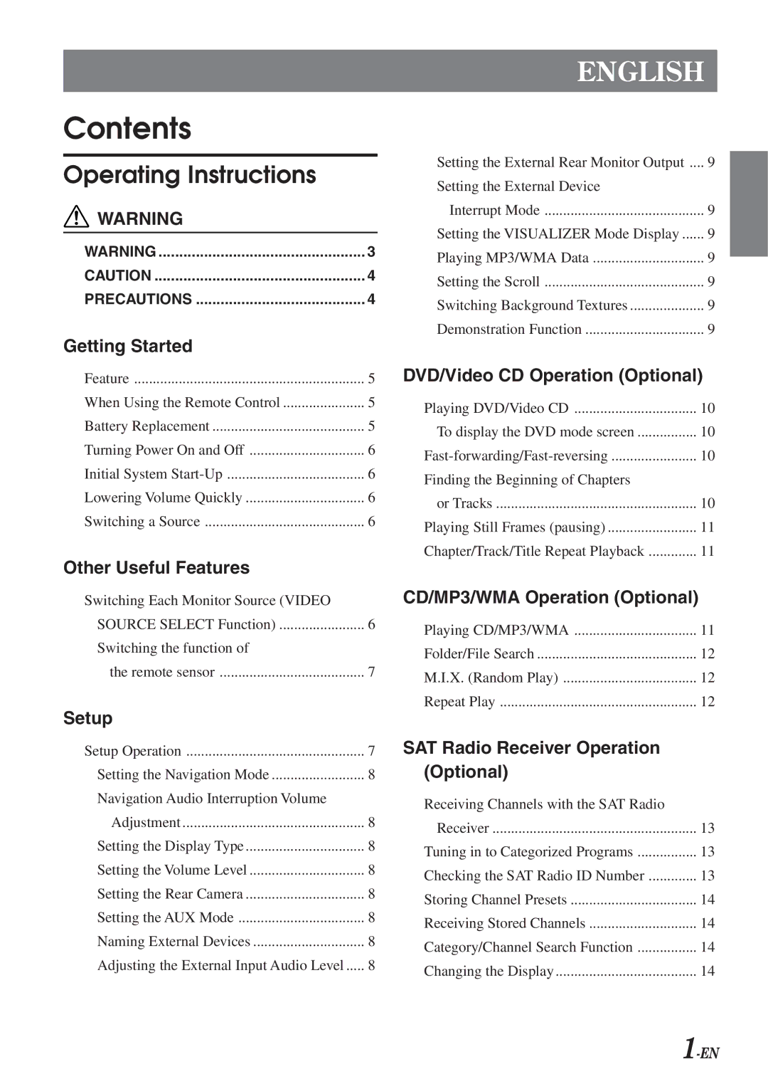 Alpine VPA-B211A owner manual Contents 