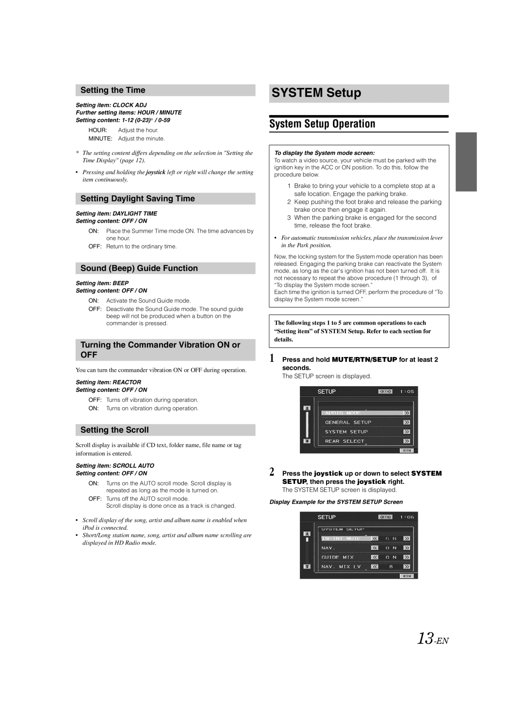 Alpine VPA-B222 owner manual System Setup Operation 