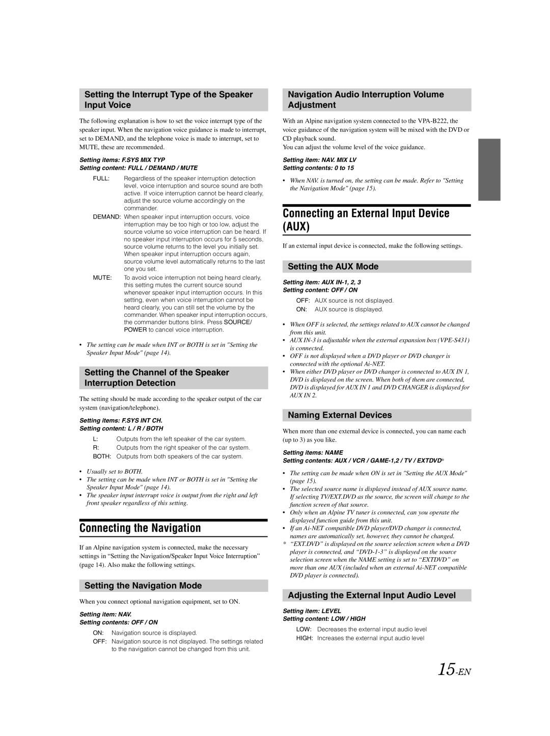 Alpine VPA-B222 owner manual Connecting the Navigation, Connecting an External Input Device AUX 