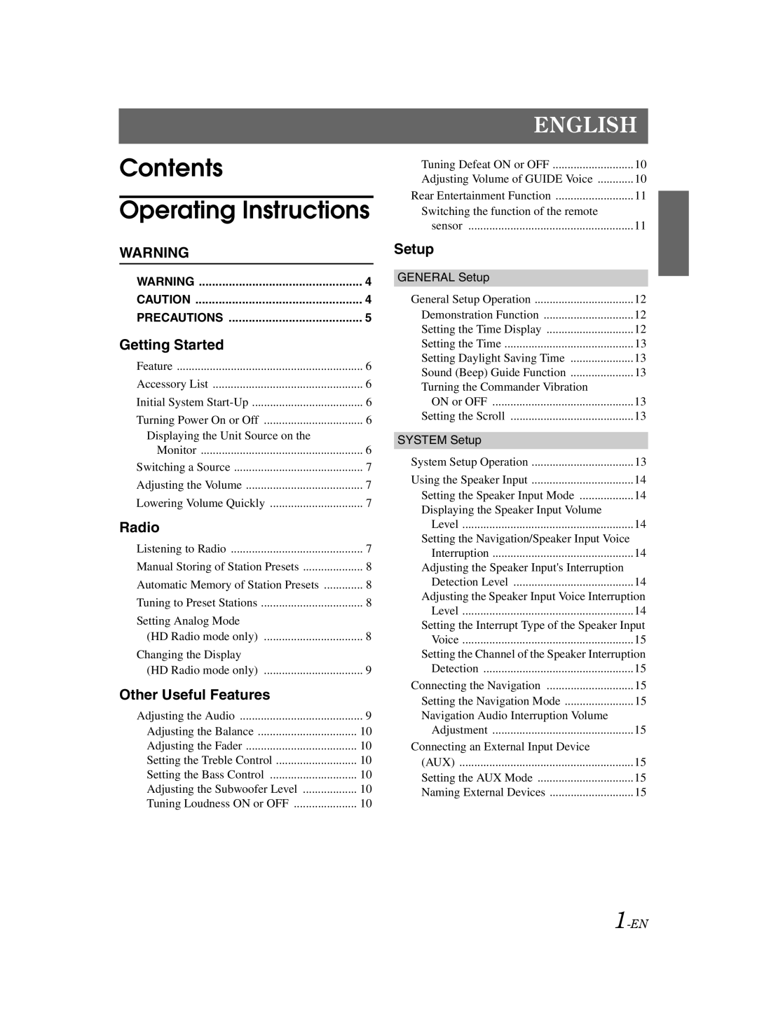 Alpine VPA-B222 owner manual Contents Operating Instructions 