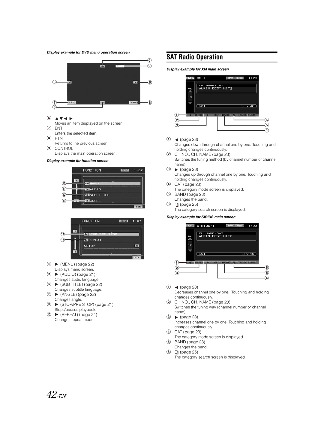 Alpine VPA-B222 owner manual SAT Radio Operation, 42-EN 