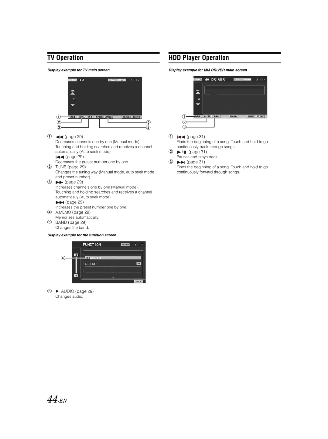 Alpine VPA-B222 owner manual TV Operation HDD Player Operation, 44-EN 