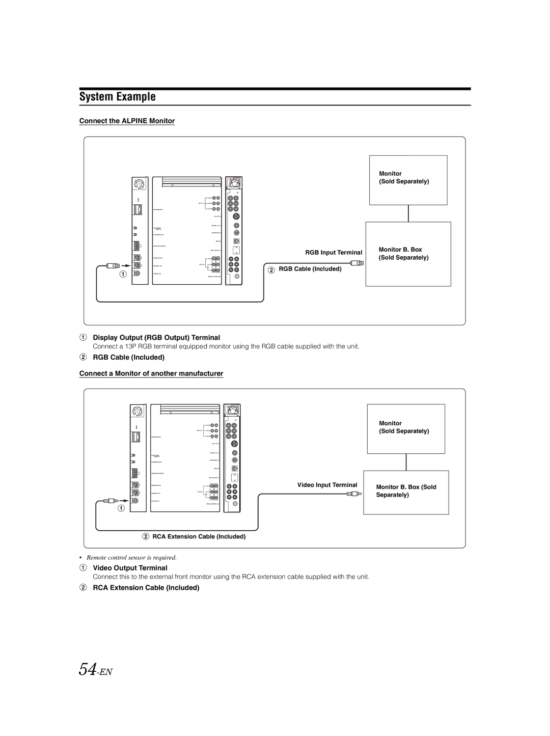 Alpine VPA-B222 owner manual System Example, 54-EN, Connect the Alpine Monitor, RCA Extension Cable Included 