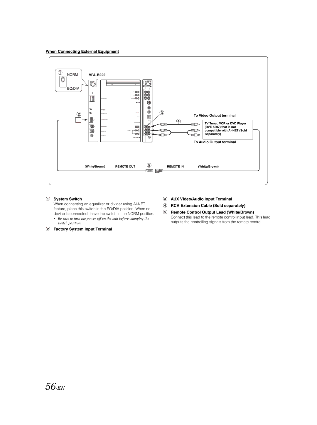 Alpine VPA-B222 owner manual 56-EN, When Connecting External Equipment 