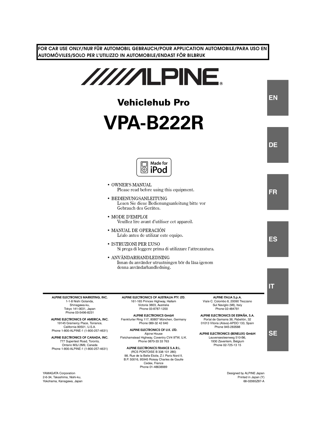 Alpine VPA-B222R owner manual 