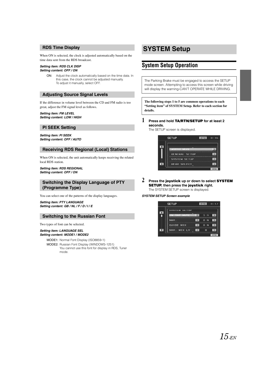 Alpine VPA-B222R owner manual System Setup Operation 