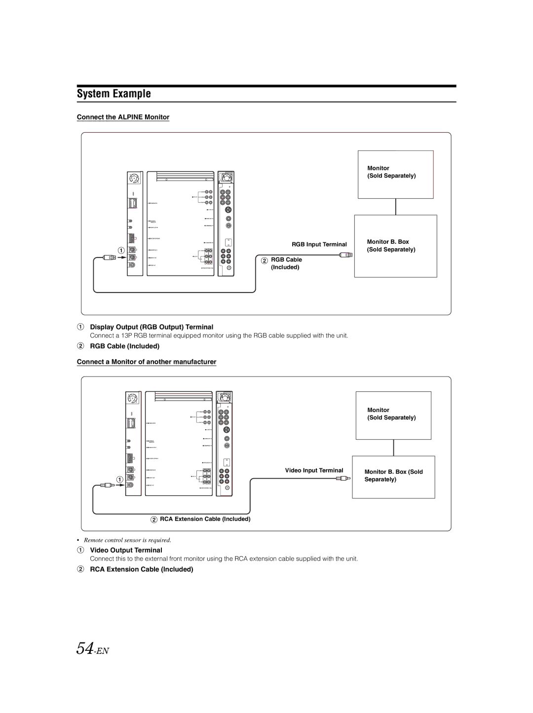 Alpine VPA-B222R owner manual System Example, 54-EN, Connect the Alpine Monitor, RCA Extension Cable Included 