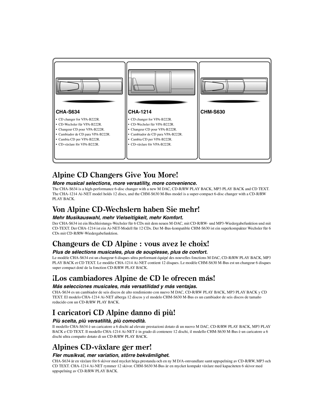 Alpine VPA-B222R owner manual CHA-S634, CHA-1214CHM-S630 