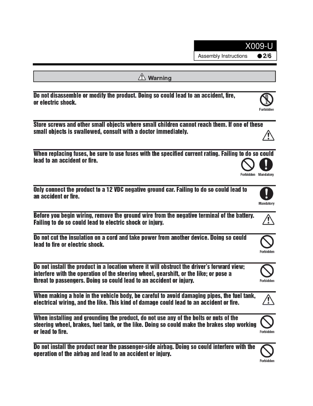 Alpine X009-U manual 