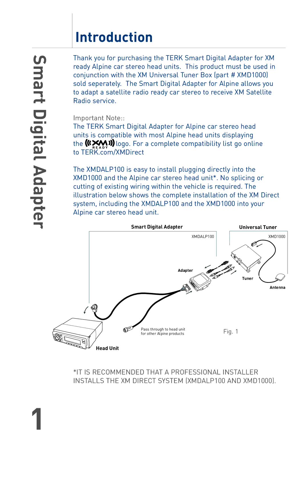 Alpine XMDALP100 warranty Introduction, Important Note 