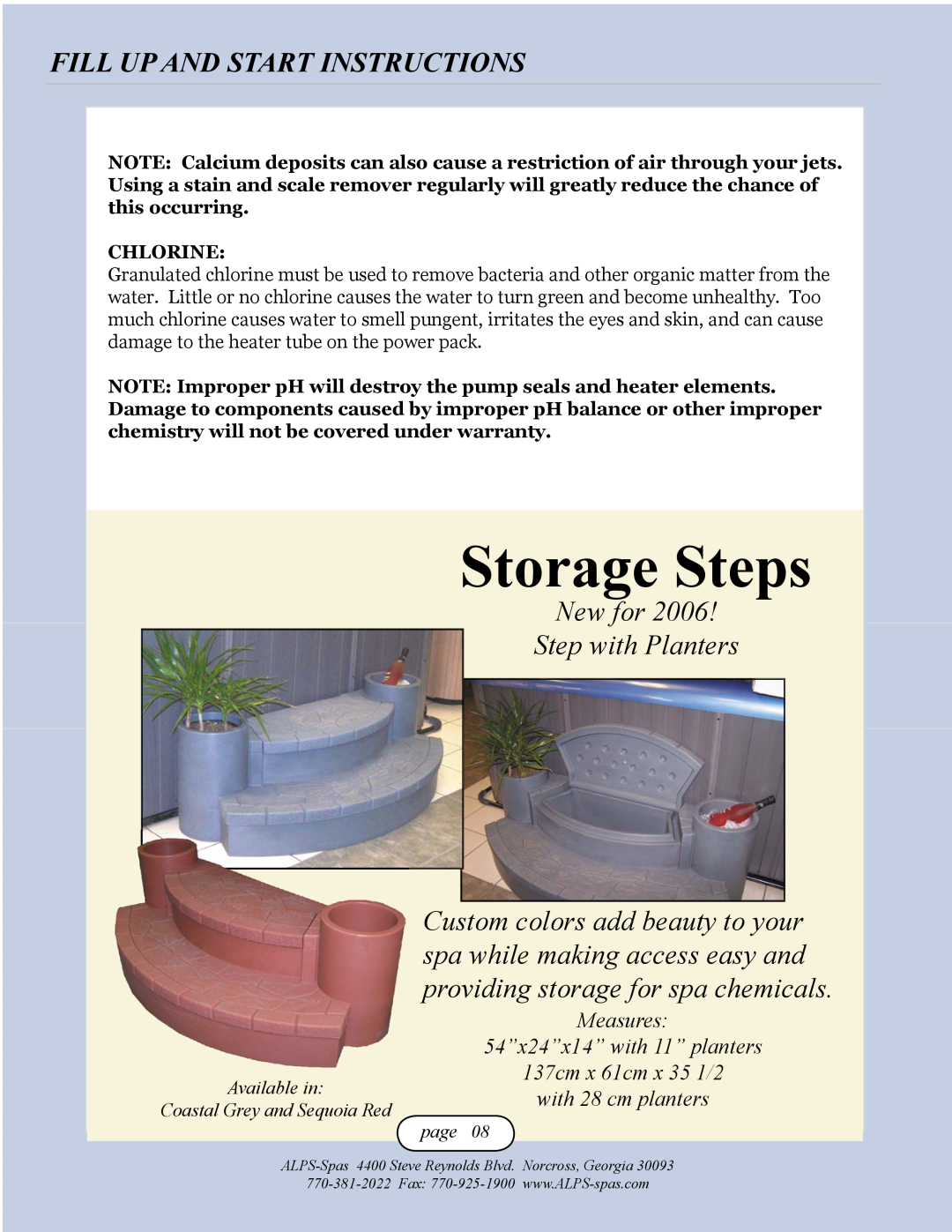 Alps Electric Tigra XLS Storage Steps, Fill Up And Start Instructions, New for Step with Planters, with 28 cm planters 
