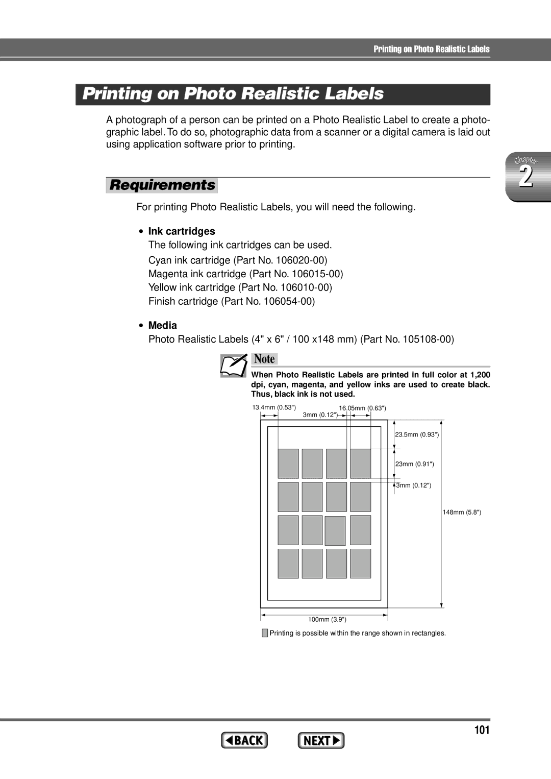 Alps Electric MD-1300 manual Printing on Photo Realistic Labels, 101 