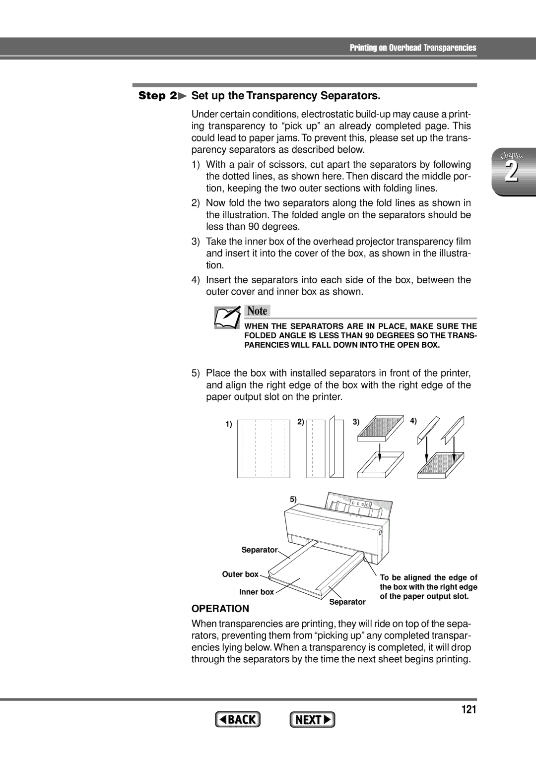 Alps Electric MD-1300 manual 121, ¨ Set up the Transparency Separators 