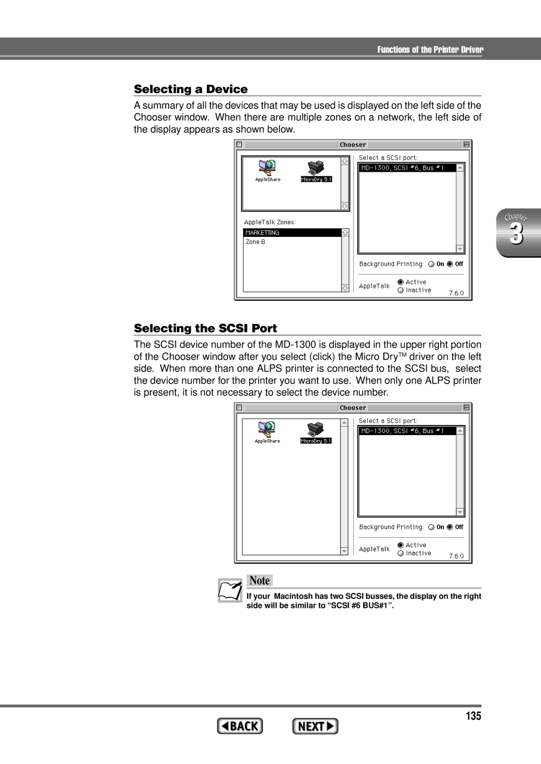 Alps Electric MD-1300 manual Selecting a Device, Selecting the Scsi Port, 135 