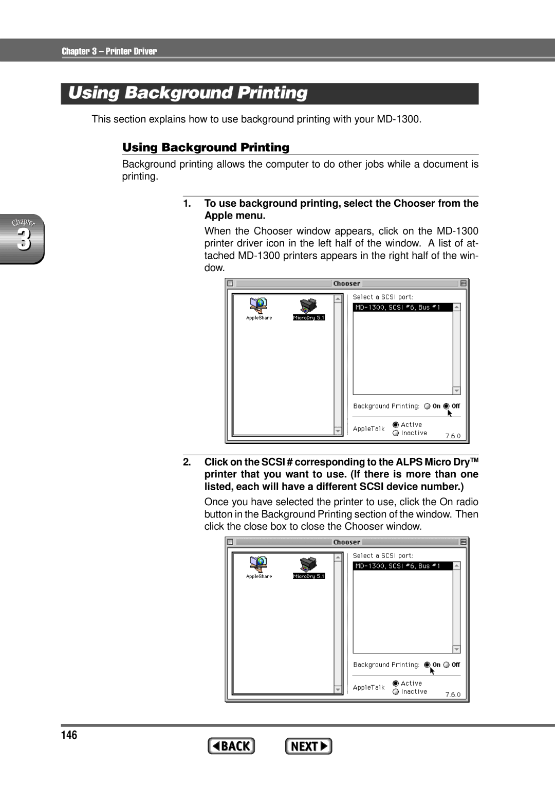 Alps Electric MD-1300 manual Using Background Printing, 146 