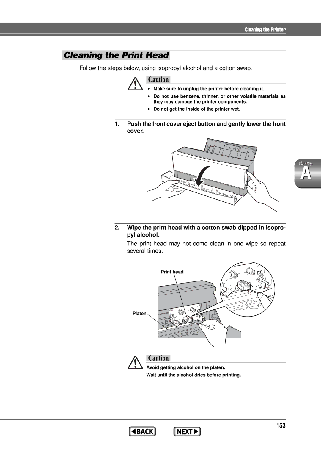 Alps Electric MD-1300 manual Cleaning the Print Head, 153 