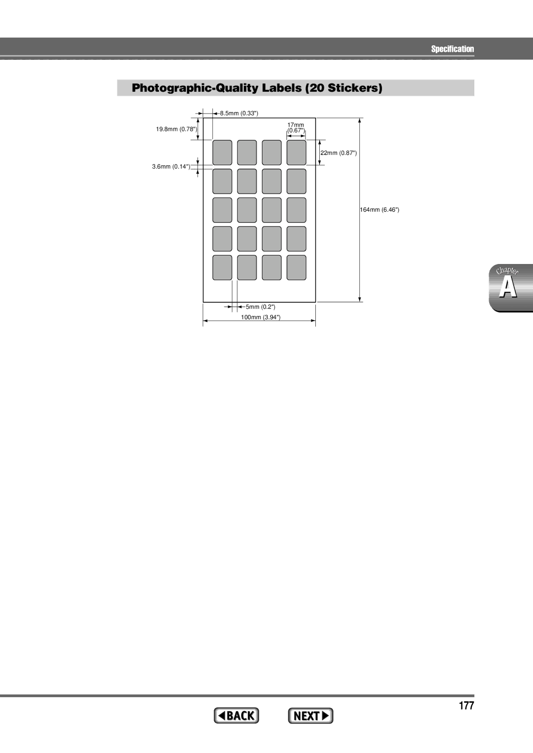 Alps Electric MD-1300 manual Photographic-Quality Labels 20 Stickers, 177 