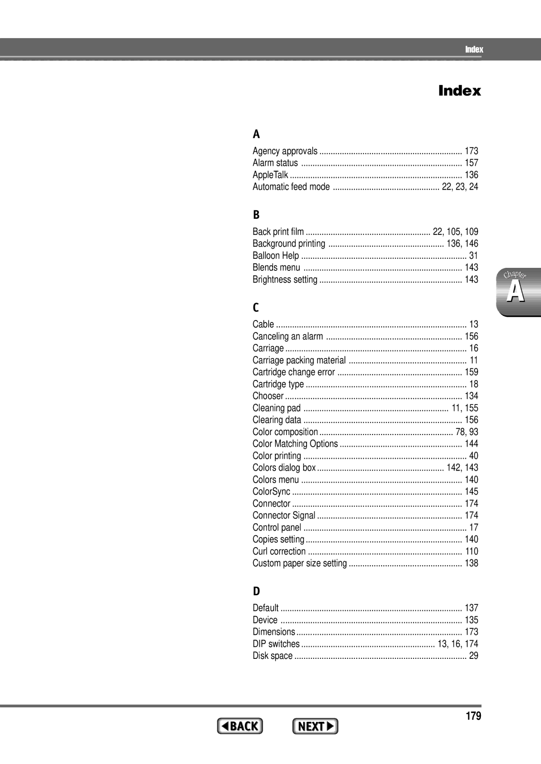 Alps Electric MD-1300 manual Index, 179 