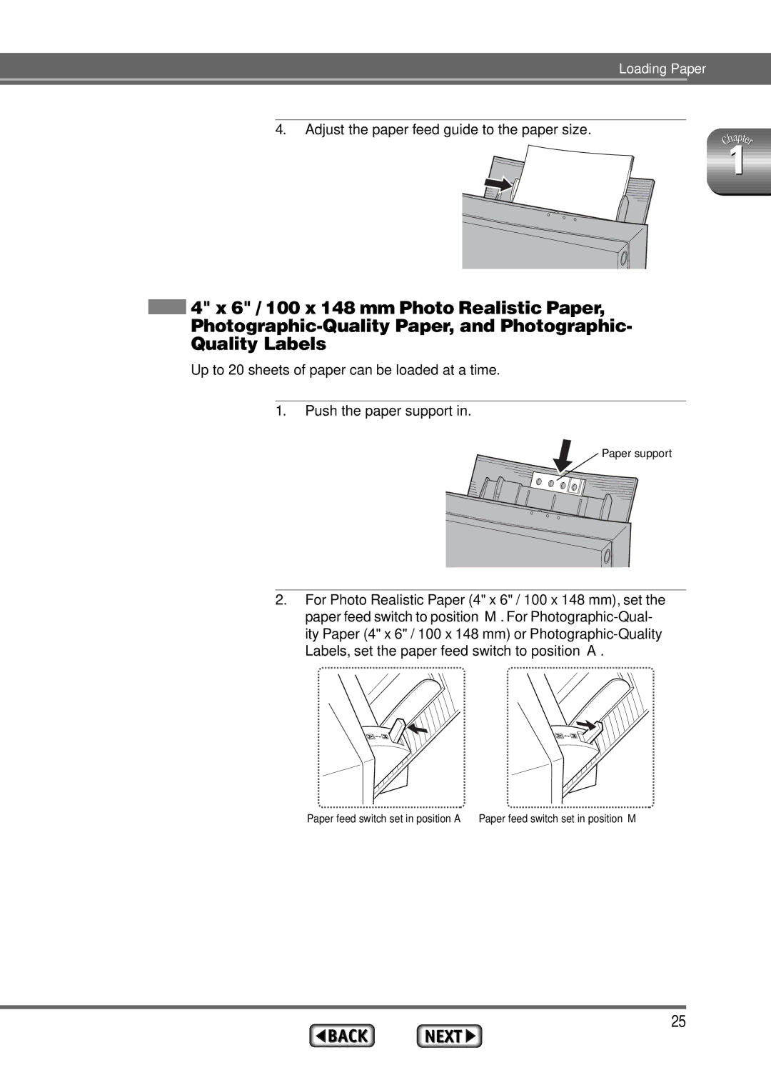 Alps Electric MD-1300 manual Adjust the paper feed guide to the paper size, Push the paper support 