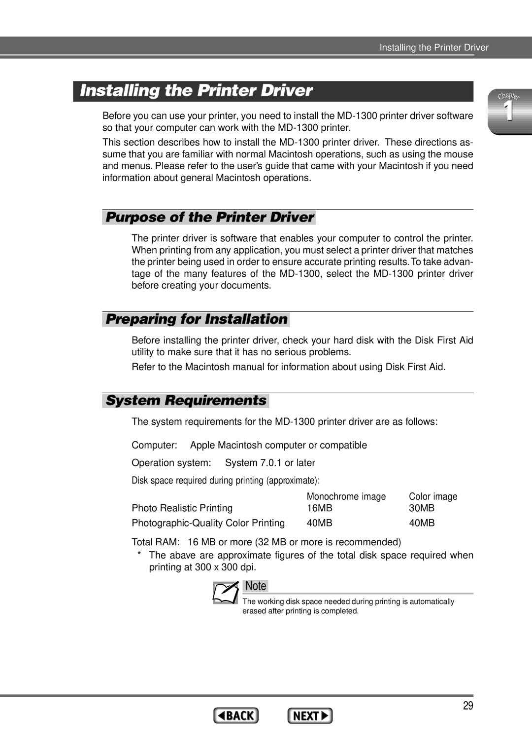 Alps Electric MD-1300 manual Installing the Printer Driver, Purpose of the Printer Driver, Preparing for Installation 