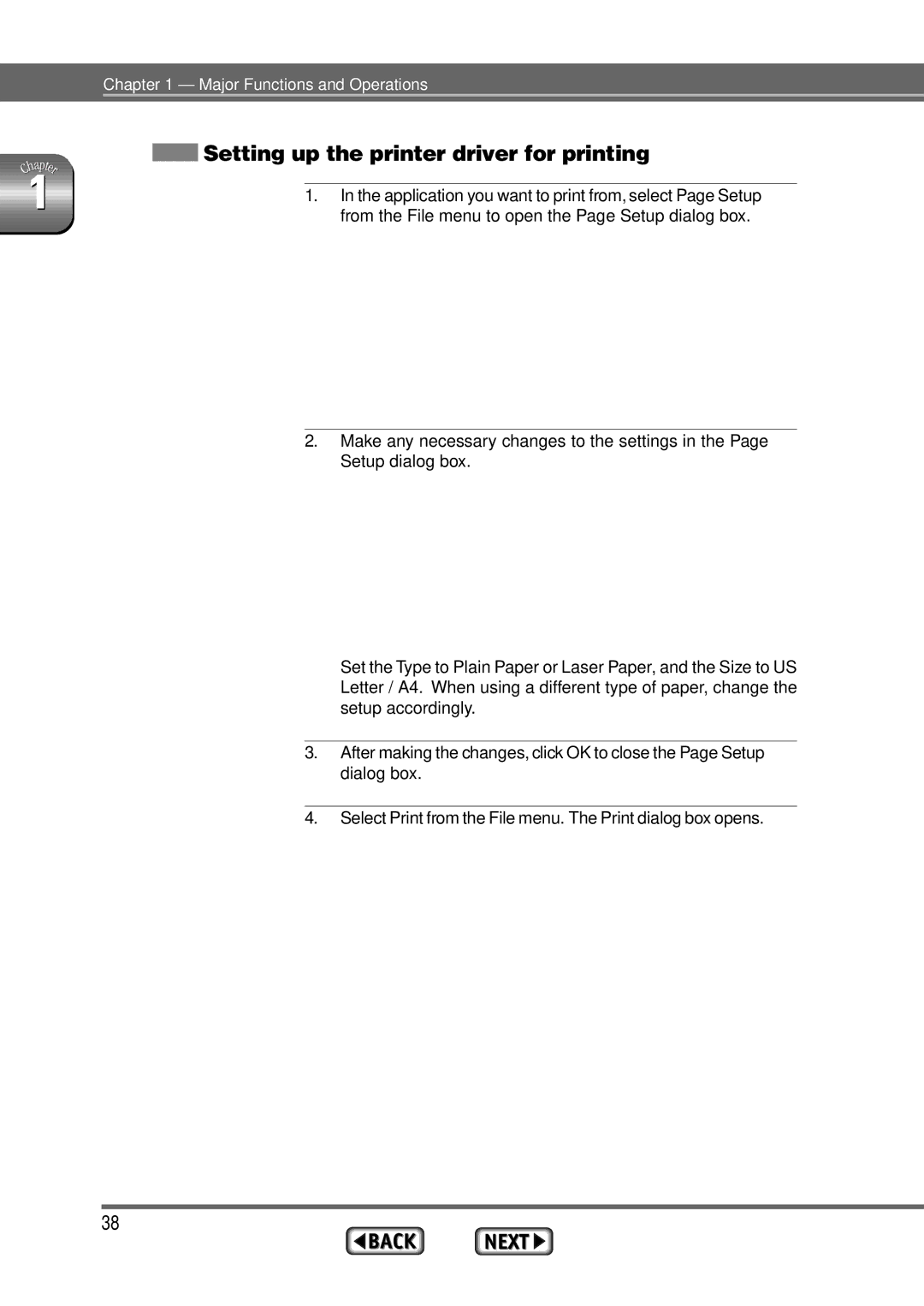 Alps Electric MD-1300 manual Setting up the printer driver for printing 