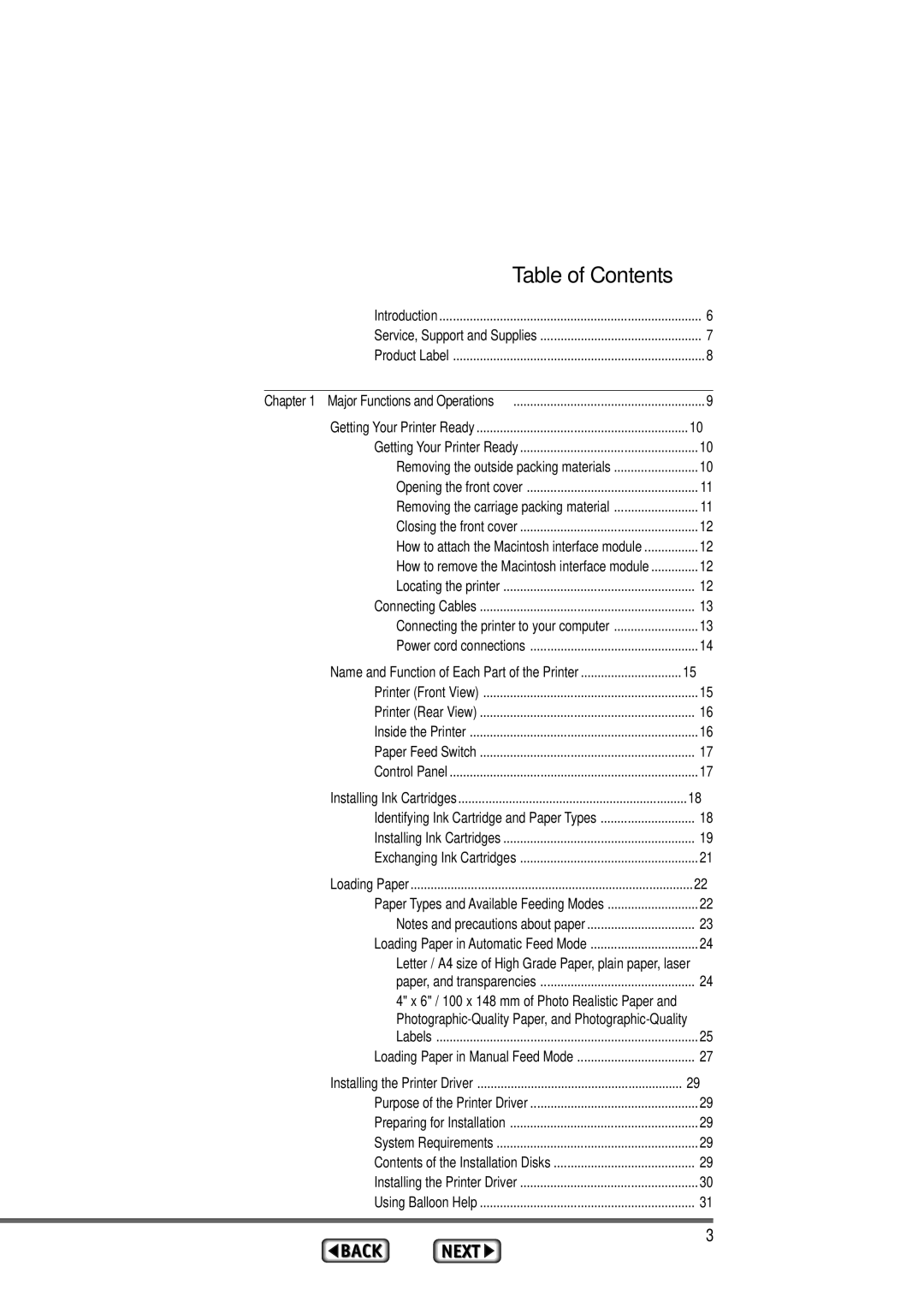 Alps Electric MD-1300 manual Table of Contents 