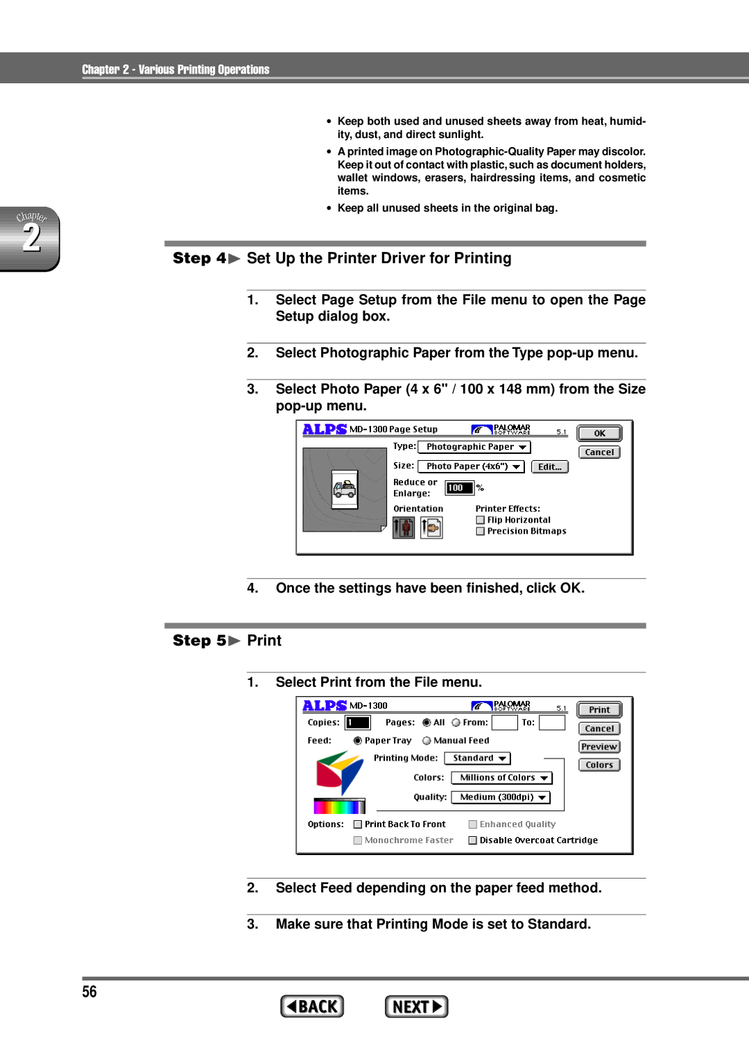 Alps Electric MD-1300 manual ¨ Set Up the Printer Driver for Printing 