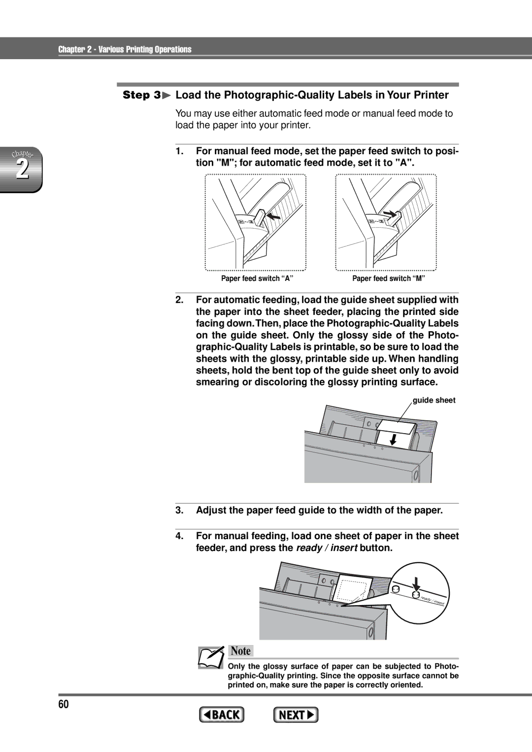 Alps Electric MD-1300 manual ¨ Load the Photographic-Quality Labels in Your Printer 