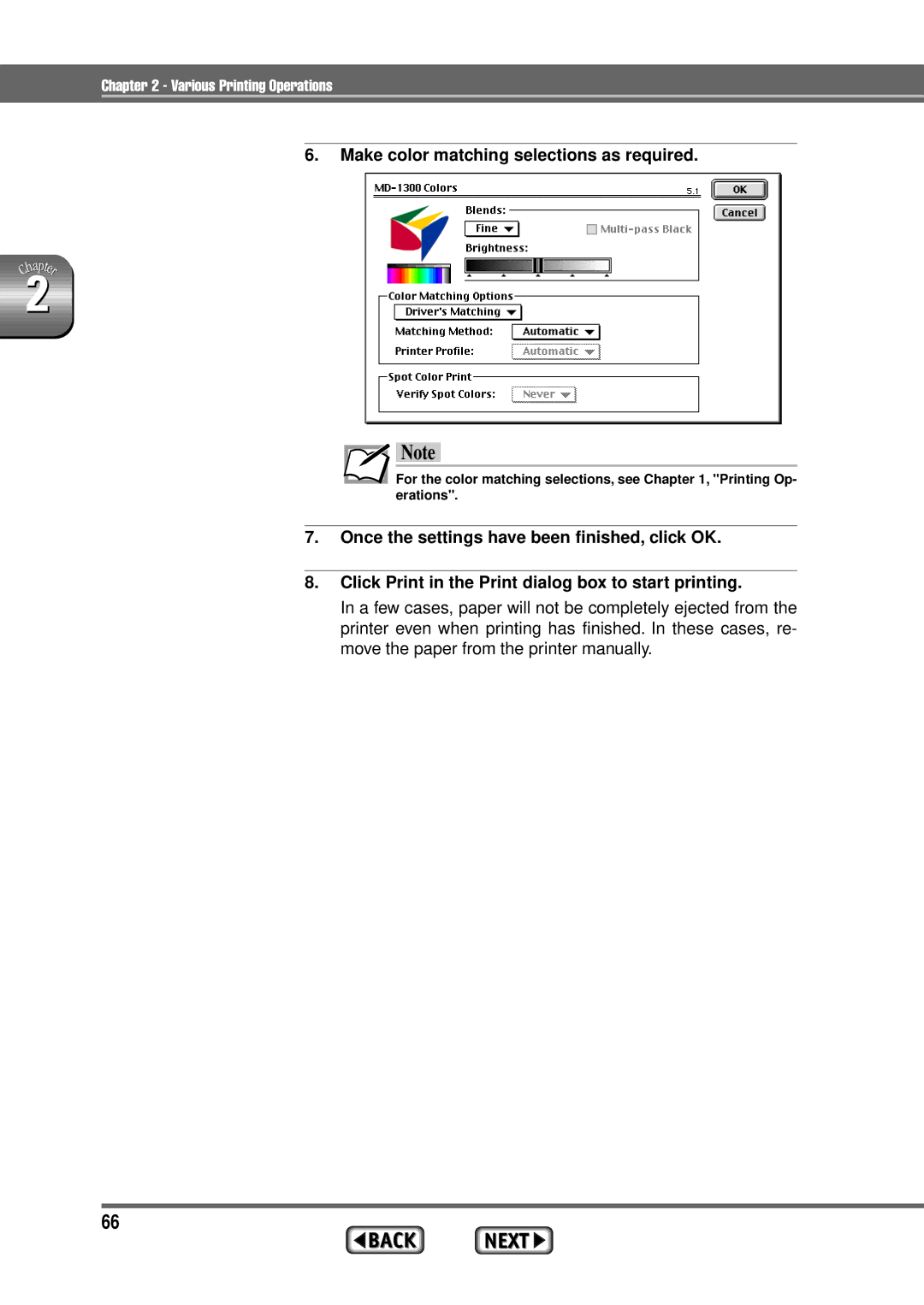 Alps Electric MD-1300 manual Make color matching selections as required 